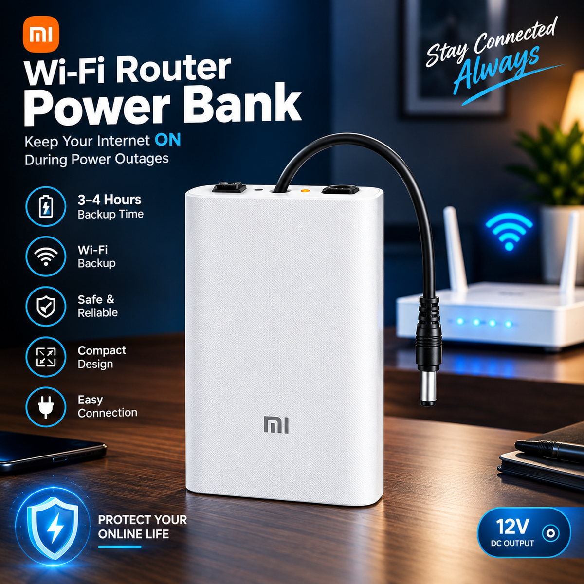 Wi-Fi UPS Power Bank (White) - 3-4 Hours Backup